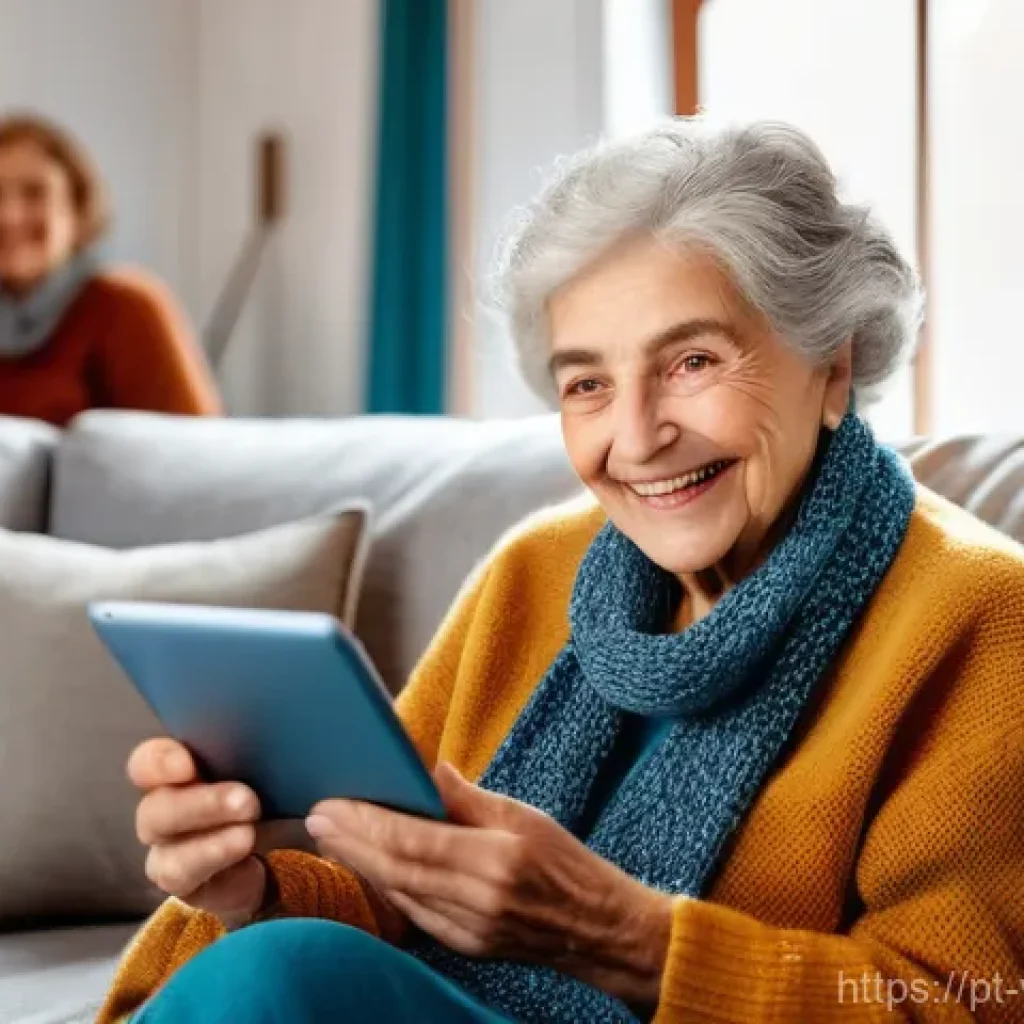 실버테크의 사회적 책임과 윤리적 고려사항 - **Prompt:** A heartwarming, photorealistic image of an elderly Portuguese woman, in her late 70s, wi...