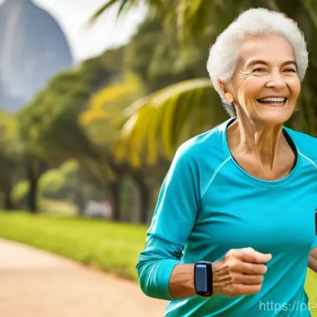 실버세대의 피트니스 기기 사용 현황 - **Prompt 1: Active Seniors with Smartwatches in a Brazilian Park**
"A vibrant, fit elderly Brazi...