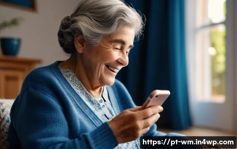 노인 복지와 실버테크의 연계 방안 - A heartwarming scene of an elderly Portuguese woman, in her 70s, with a warm, gentle smile, comforta...