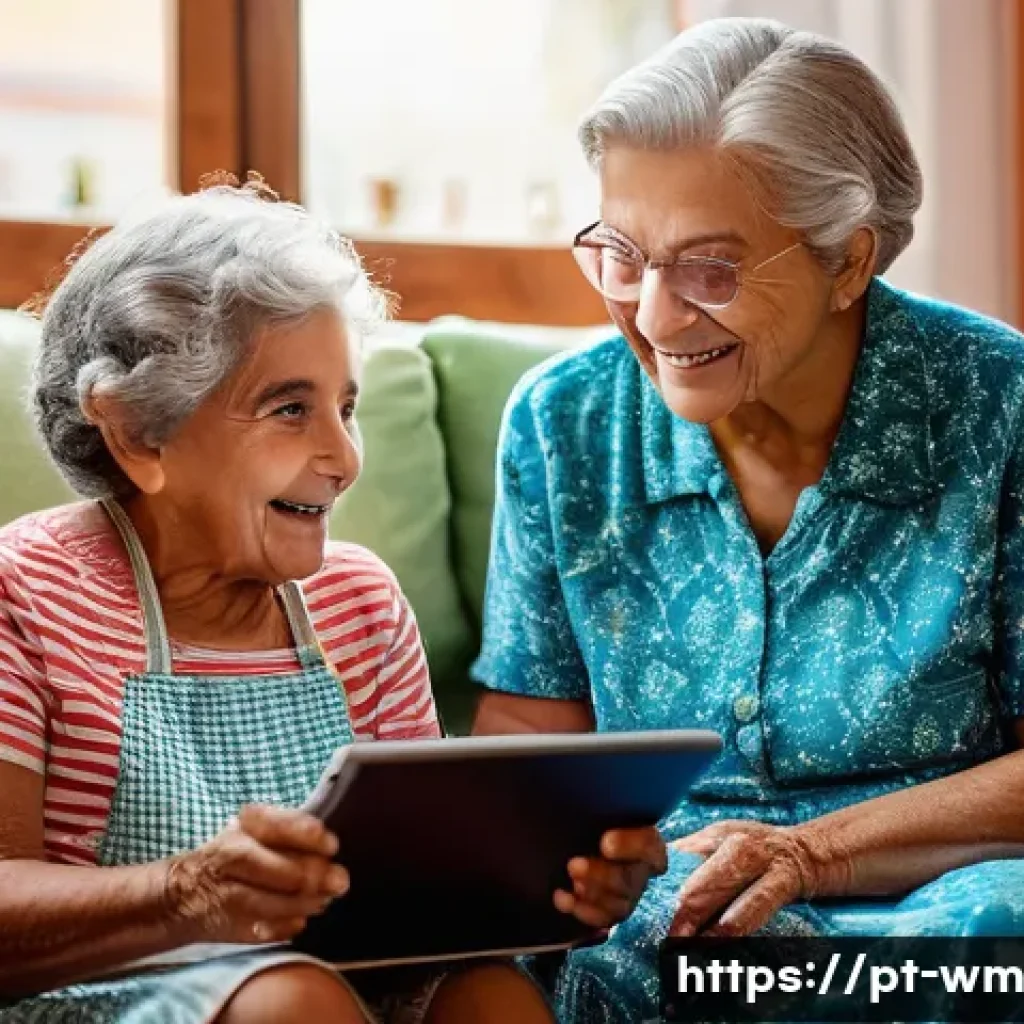 실버세대의 디지털 기술 수용성 분석 - **Prompt 1: Intergenerational Learning and Joy**
A warm, brightly lit indoor scene in a cozy Por...