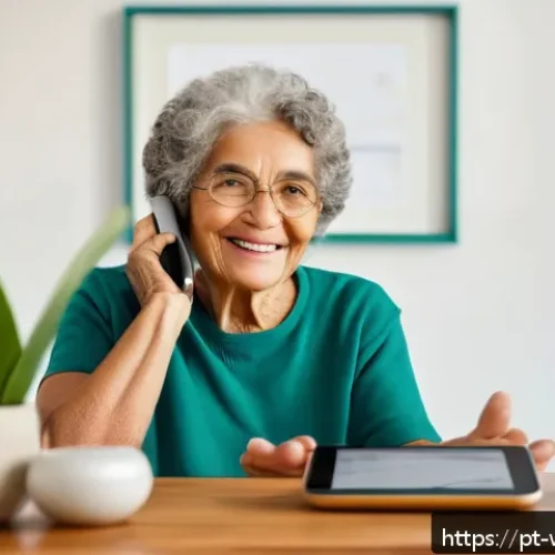 Home 33 실버세대를 위한 기술 혁신의 필요성 - A cozy Brazilian living room scene featuring an elderly Brazilian woman wearing casual, modest cloth...
