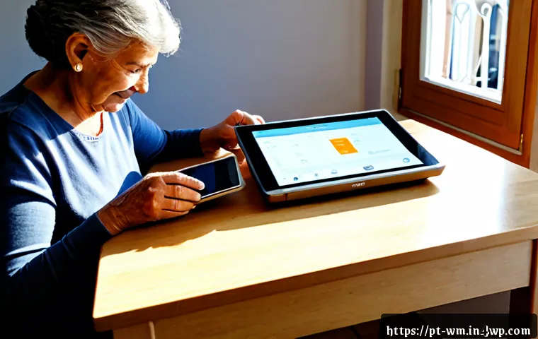 Home 17 실버테크 제품 리뷰 및 추천 - Photorealistic senior technology product review scene in a bright Portuguese apartment, an older Por...