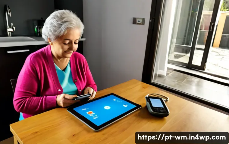 Home 17 노인을 위한 가상 헬스케어 서비스 비교 - Photorealistic senior woman in her seventies at a bright Lisbon apartment dining table, comparing tw...